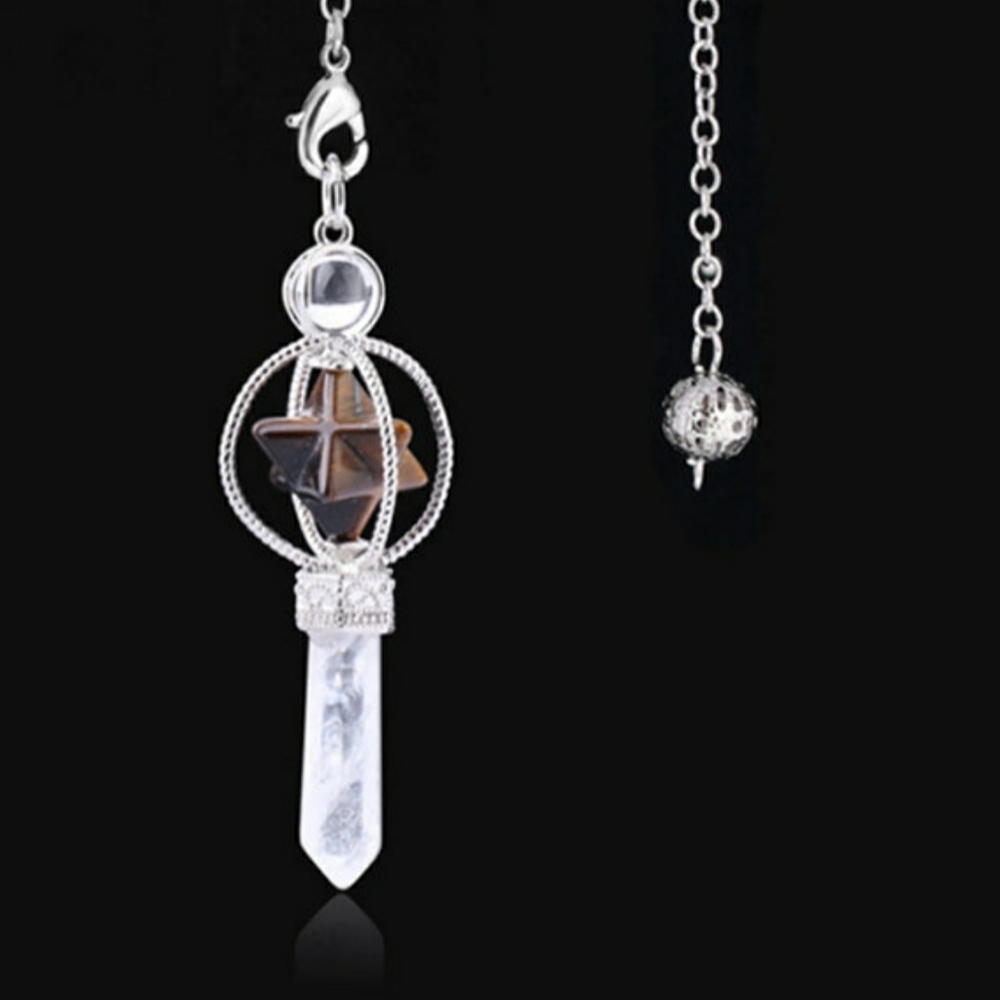 Tiger Eye Spinning Merkaba Pendulum, Crystal Pillar